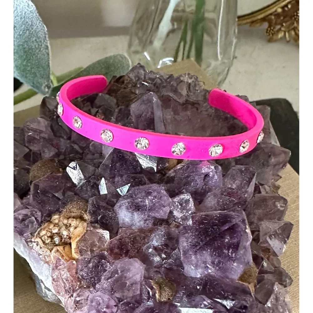 Rhinestone embellished pink cuff bracelet